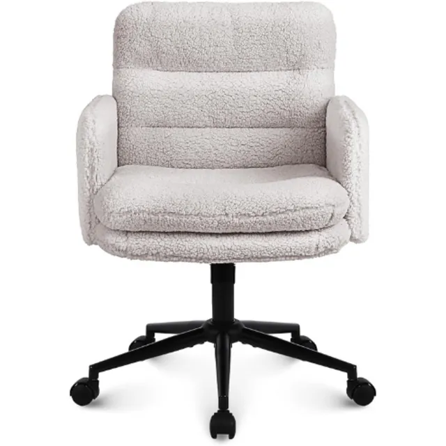 Youhauchair Bureaustoel, Imitatie Kasjmier Office Chair, Comfortabele Make-up Stoel met Verstelbare Hoogte, Ergonomic Chair Bureaustoelen voor Thuis en Slaapkamer, Creme crème