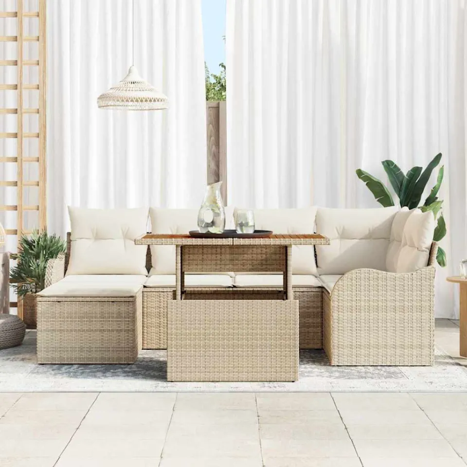 vidaXL Tuin Sofa Set 7 st beige en crèmekleurig, foto 3