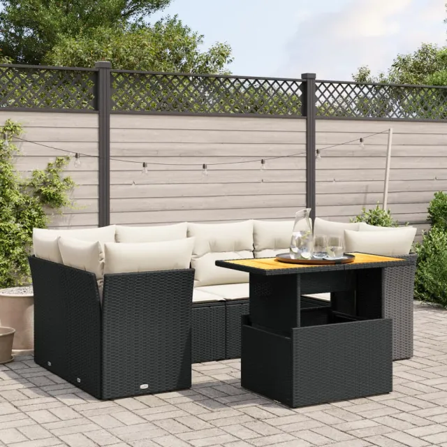 vidaXL 7-delige Loungeset met kussens poly rattan zwart, foto 2