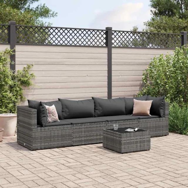 vidaXL 5-delige Loungeset met kussens poly rattan grijs, foto 2