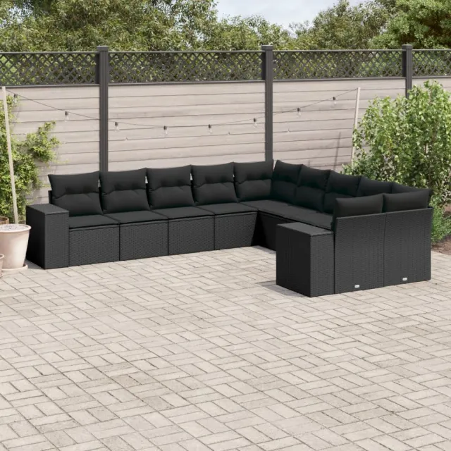 vidaXL 10-delige Loungeset met kussens poly rattan zwart, foto 2