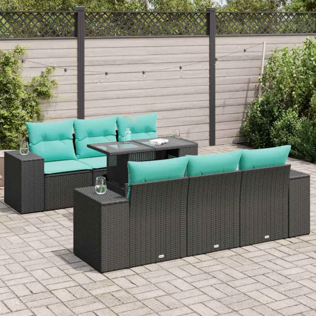 vidaXL 7-delige Loungeset met kussens poly rattan acacia zwart, foto 2