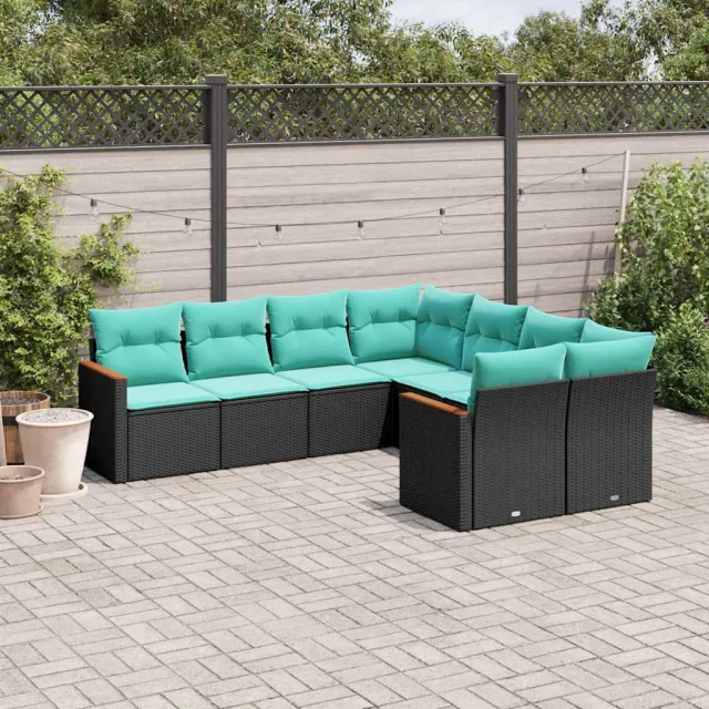 vidaXL 8-delige tuinbankset met kussens, zwart polyrotan, foto 2