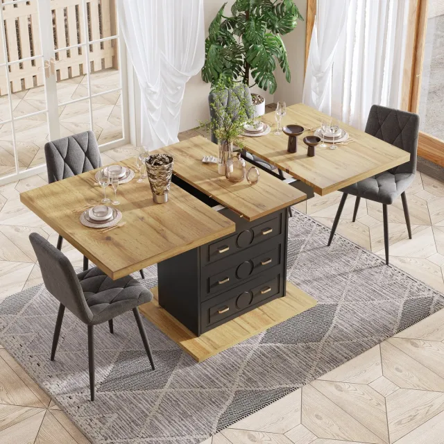 STILVORA Eettafel - Uitschuifbare Eettafel 110-140x80x75 Cm met 2 Lades en Telescoopgeleider - MDF;Metaal - Notenbruin Houtnerf Voor Keuken En Eetkamer Natuurlijk