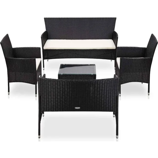 vidaXL 5-delige Loungeset met kussens poly rattan zwart
