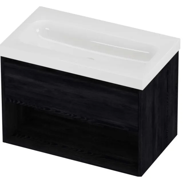 Proline Haga Badmeubelset Polystone Mezza Schap 80x46x58 cm Glans Wit Black Oak Eiken