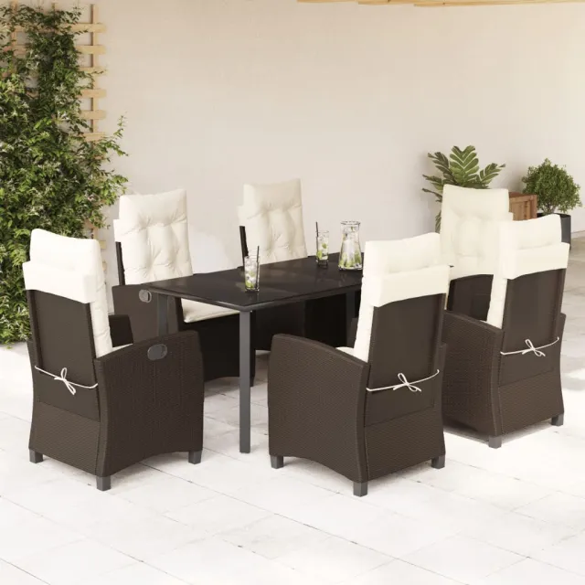 vidaXL 7-delige Tuinset met kussens poly rattan bruin, foto 2