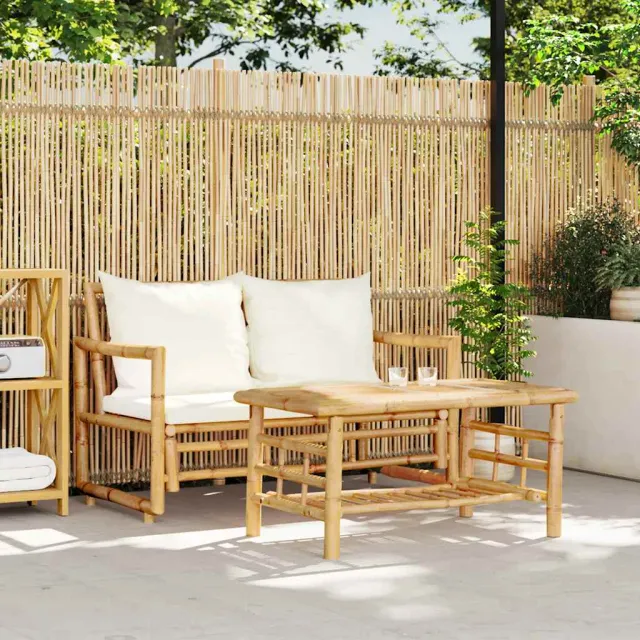 vidaXL 2-delige tuinbankset met kussens van bamboe Bruin