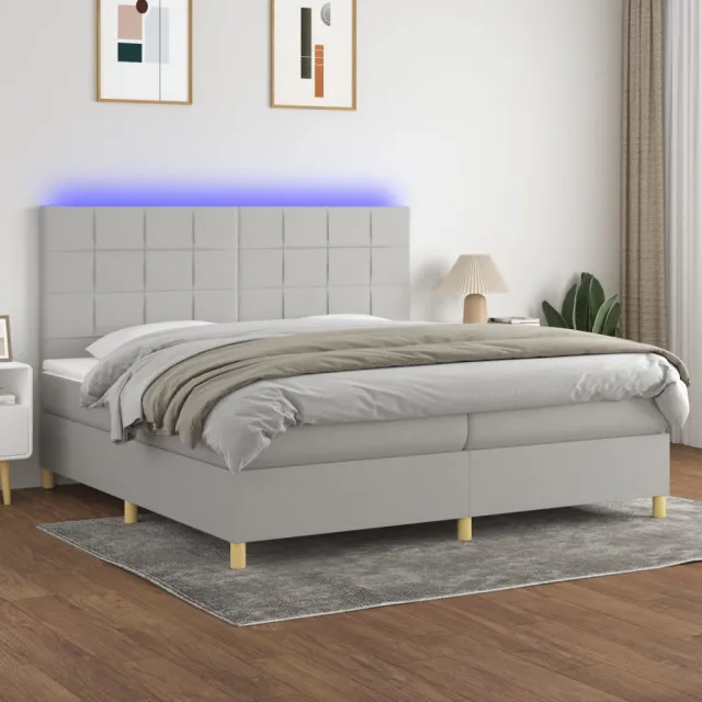 vidaXL Boxspring met matras en LED stof lichtgrijs 200x200 cm grijs