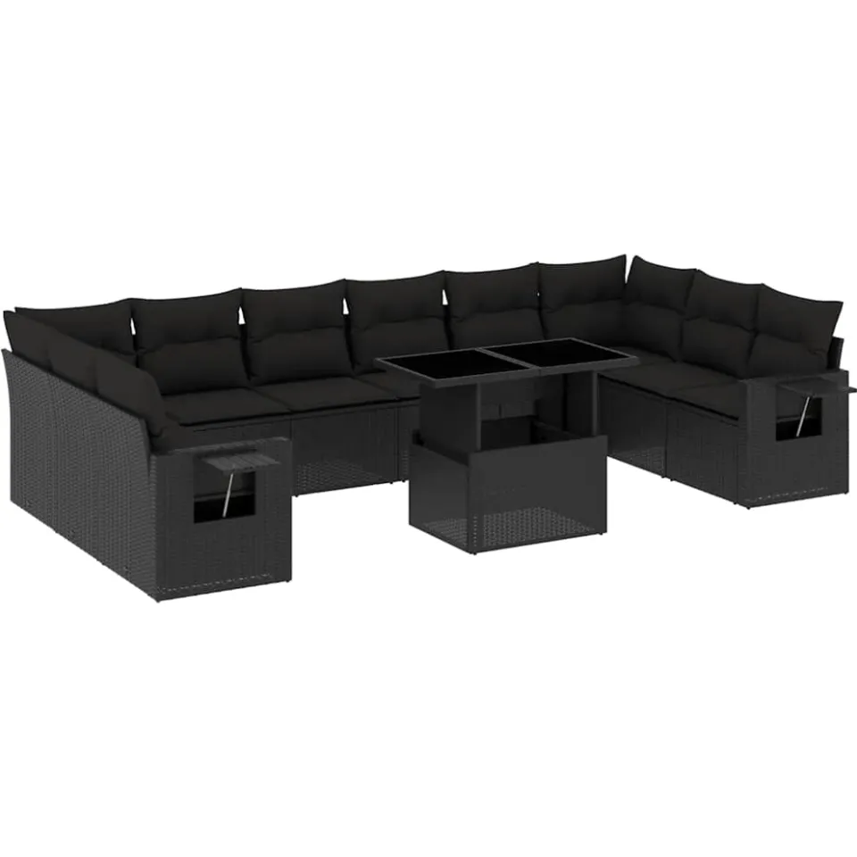 vidaXL 11-delige Loungeset met kussens poly rattan zwart