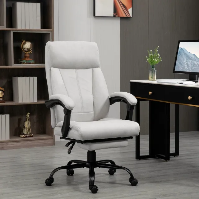 DESMIU Bureaustoel 65 Cm - Ergonomische Massagestoel Met Lendenverwarming En Voetsteun - Voor Kantoor En Thuiskantoor - Microvezelstof Lichtgrijs