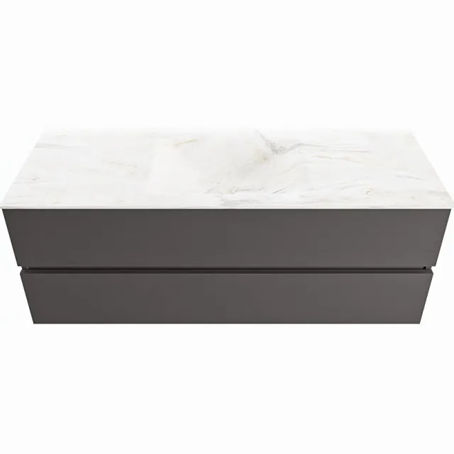 Mondiaz VICA-DLUX 130cm badmeubel onderkast Dark grey 2 lades. Inbouw wastafel CLOUD midden zonder kraangat, kleur Ostra.