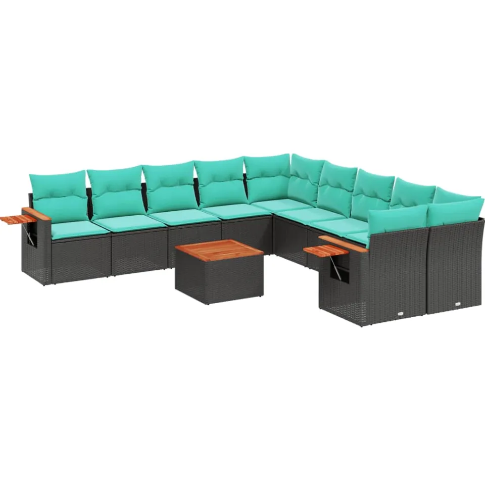 vidaXL 11-delige Loungeset met kussens poly rattan zwart, foto 3