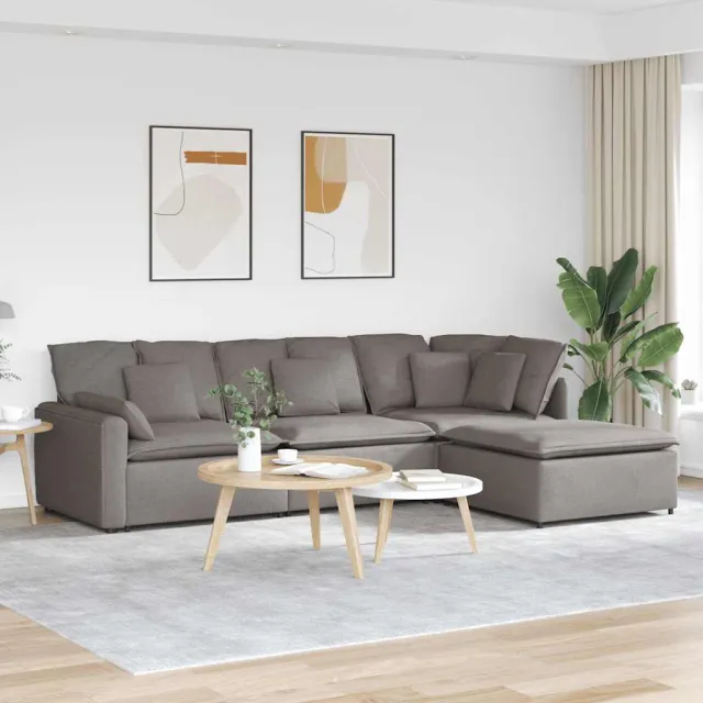 vidaXL Modulaire bank met voetenbank en kussens stof taupe