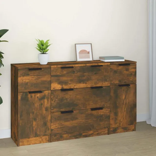 vidaXL 3-delige Dressoirset bewerkt hout gerookt eiken Bruin