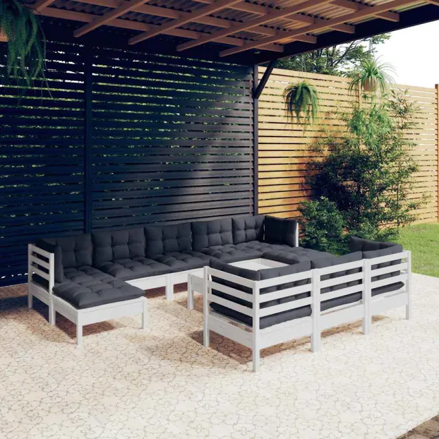 vidaXL 11-delige Loungeset met kussens massief grenenhout wit, foto 2