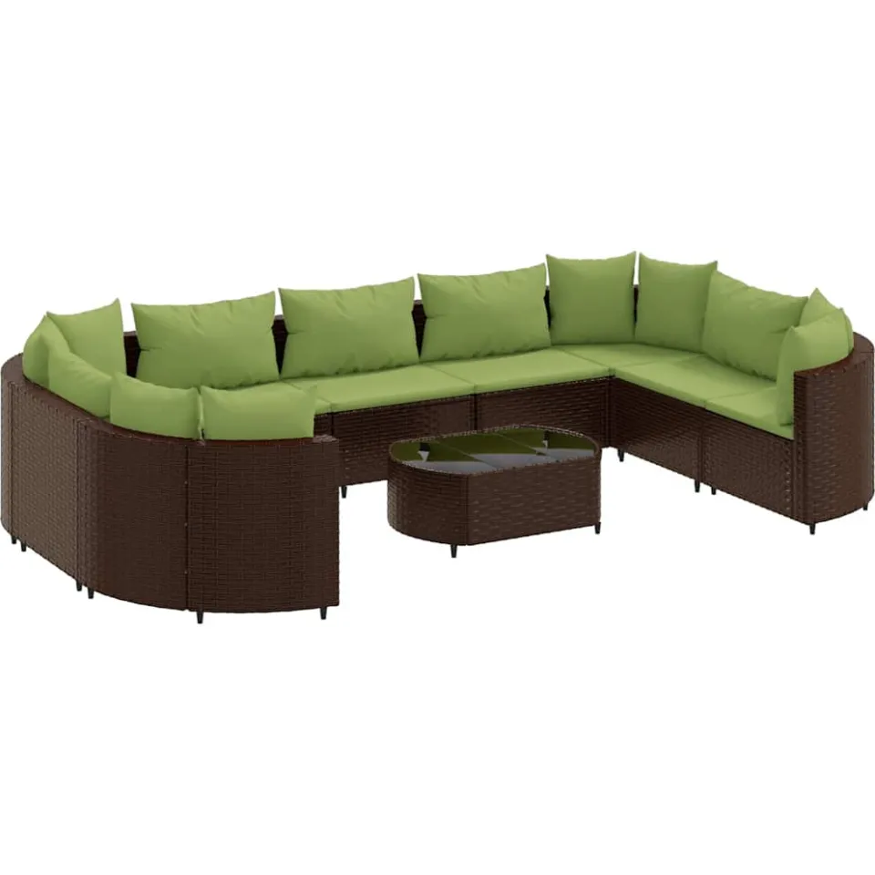 vidaXL 10-delige Loungeset met kussens poly rattan bruin