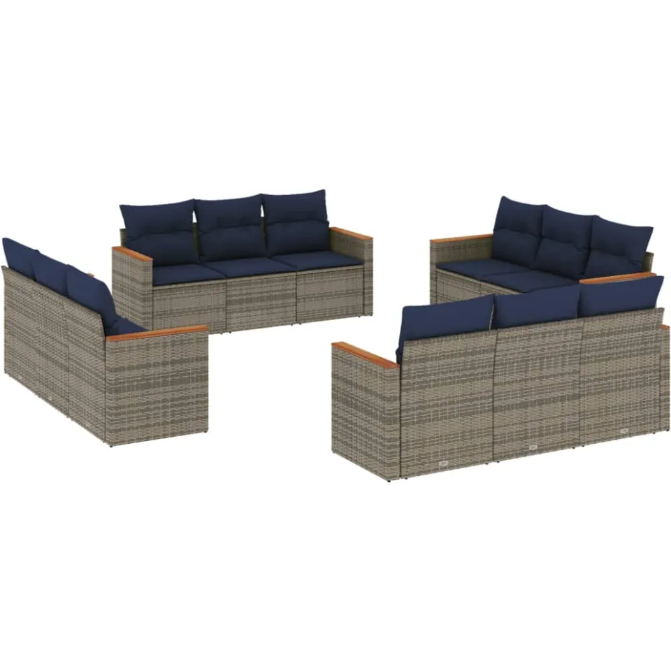 vidaXL 12-delige tuinbankset met kussens, grijs polyrotan, foto 3