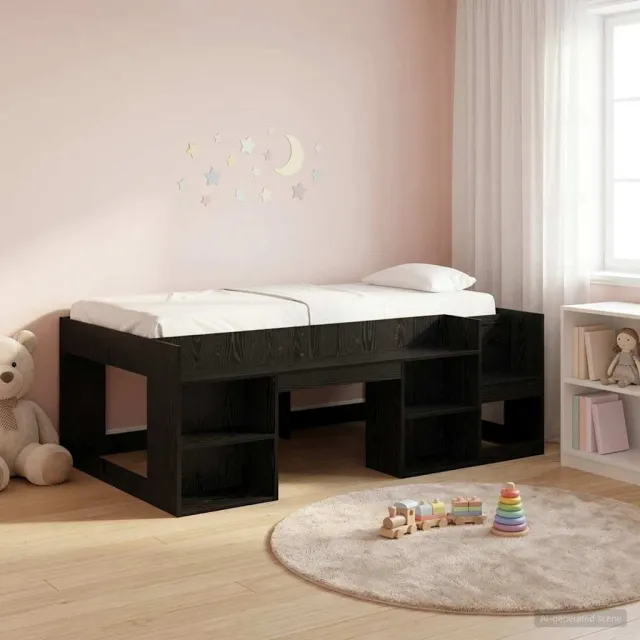 vidaXL Jeugd bedframe met opbergruimte Zwart eiken 80 x 200 cm
