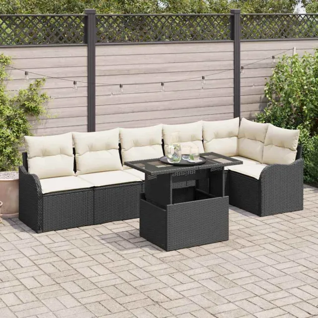 vidaXL Bankstel 7 st Zwart Poly riet, foto 2