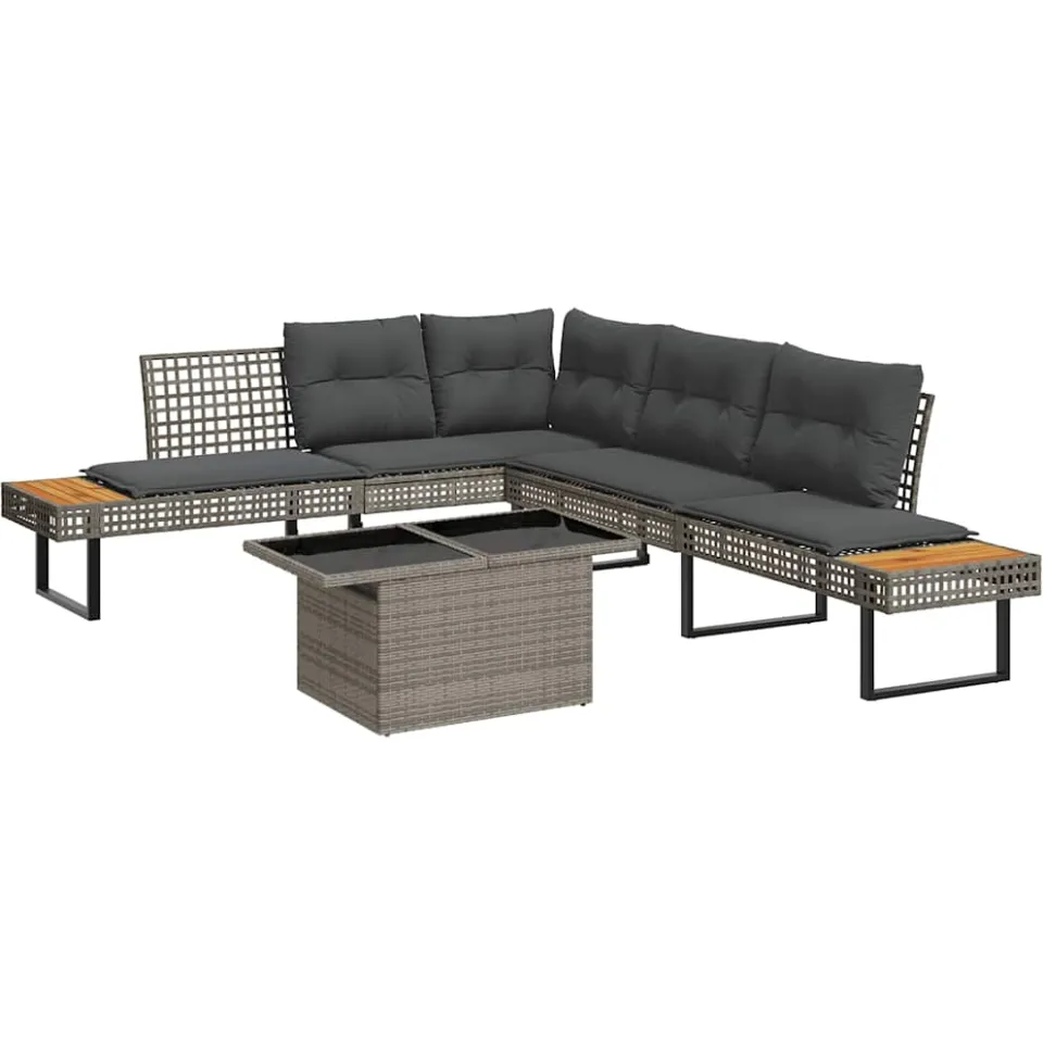 vidaXL 2-delige Loungeset met kussens poly rattan en glas grijs