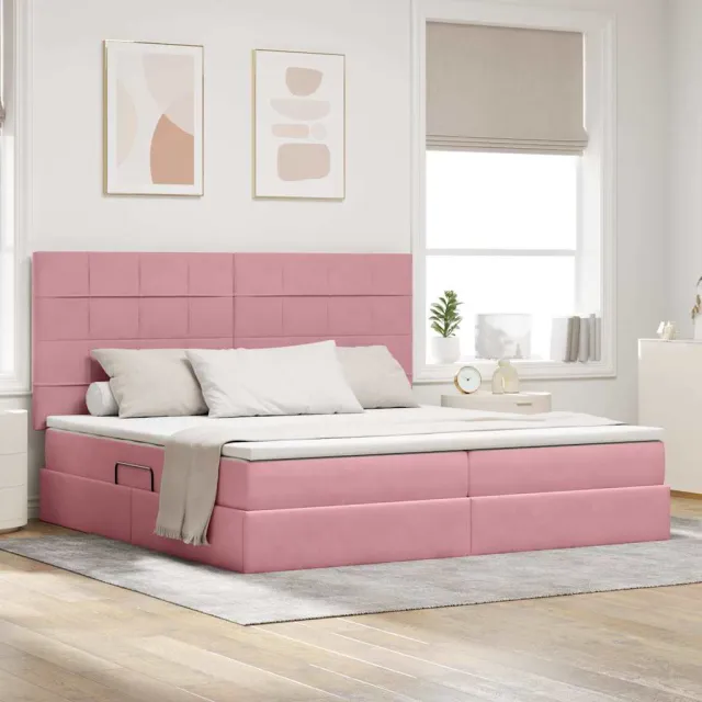 vidaXL Opslag bed met matras met hoofdeinde Roze 200 x 200 cm Fluweel