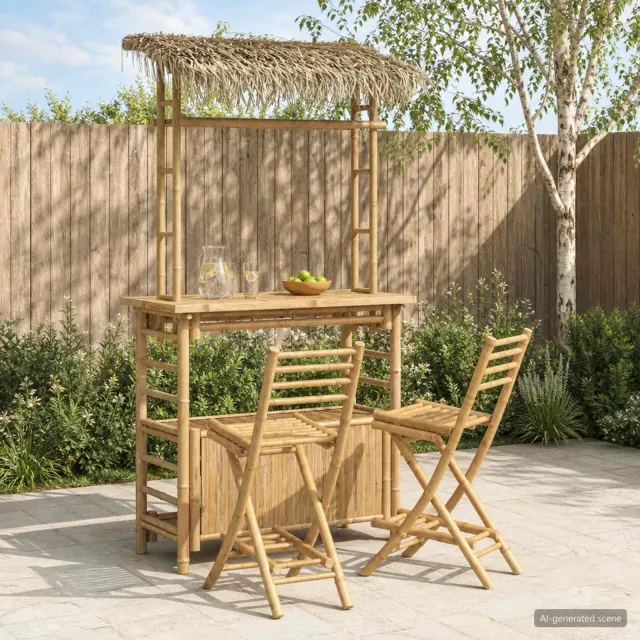 vidaXL Buitenbar tafel en krukken 3 st 2-zits Naturel Bamboe, foto 2