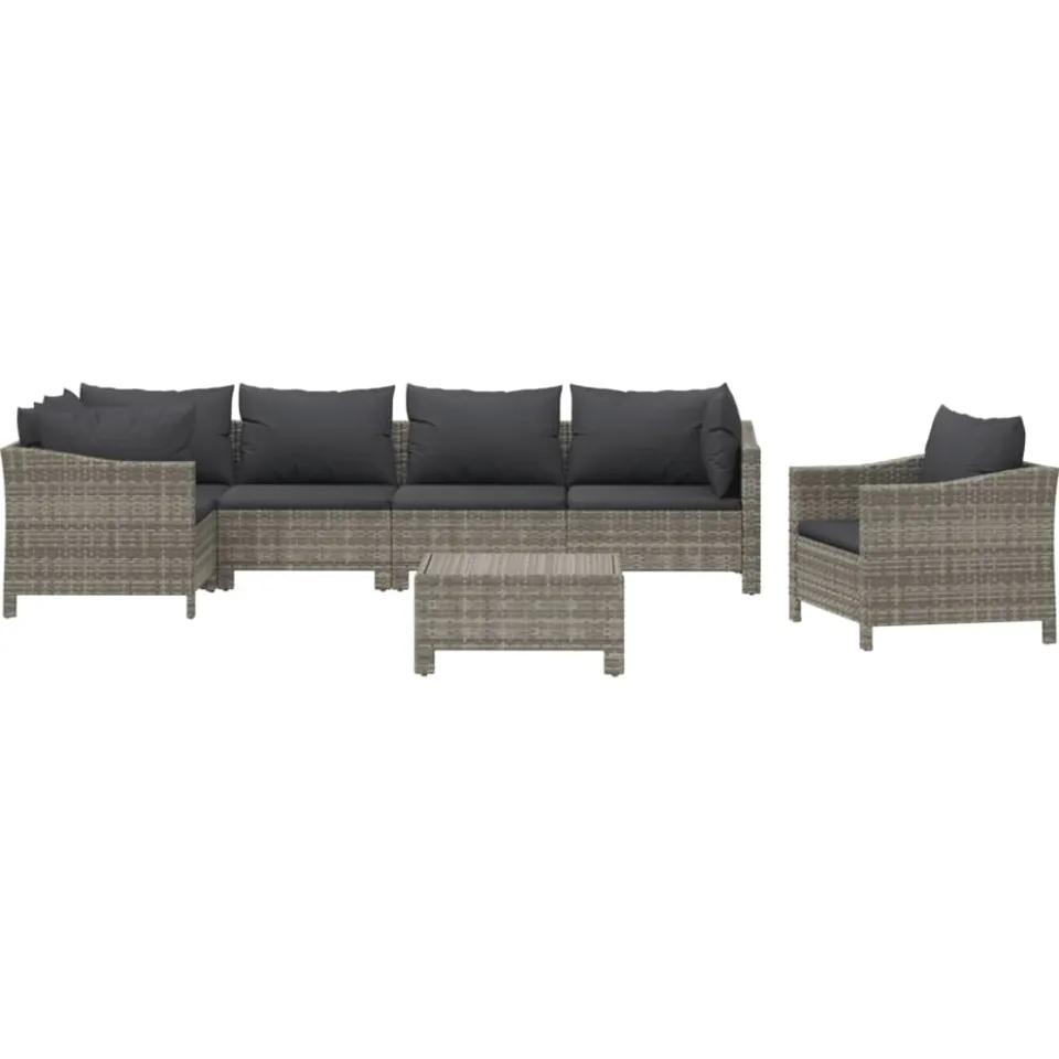 vidaXL 7-delige Loungeset met kussens poly rattan grijs