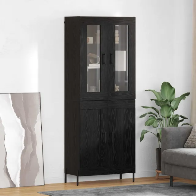 vidaXL Highboard Zwart Eiken 69,5 x 34 x 180 cm Bewerkt hout