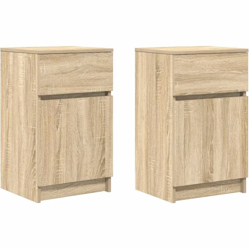 vidaXL Nachtkastjes 2 st 39x35x65 cm bewerkt hout sonoma eikenkleurig Bruin