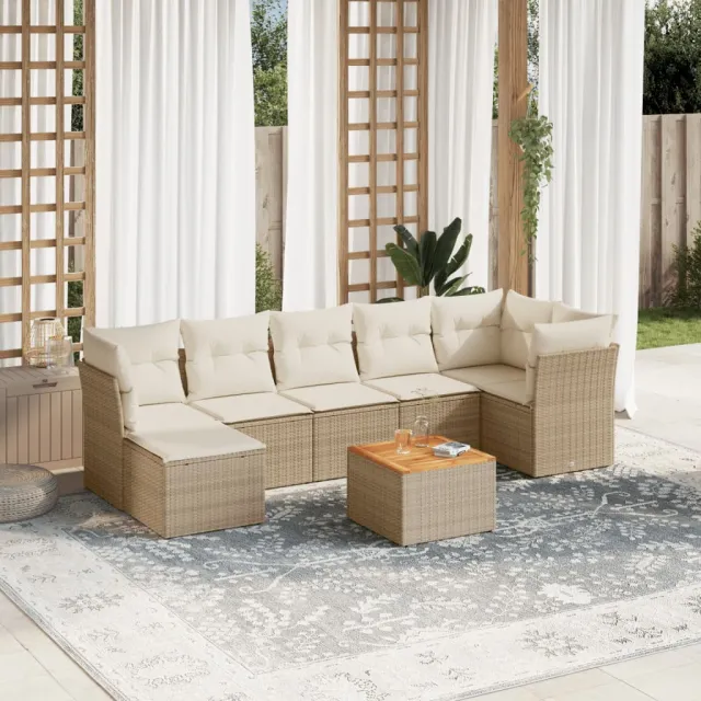 vidaXL 8-delige Loungeset met kussens poly rattan beige, foto 2