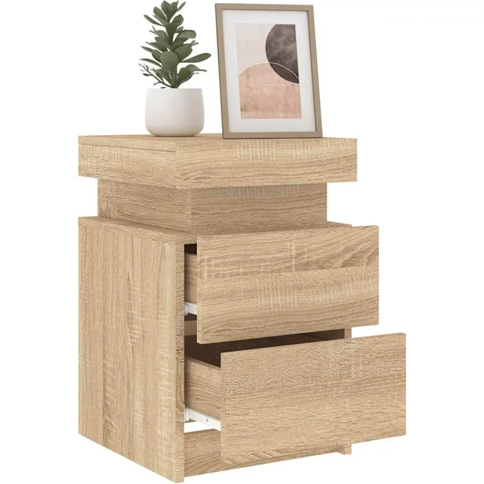 vidaXL Nachtkastje met LED-verlichting 35x39x55 cm sonoma eikenkleurig Bruin