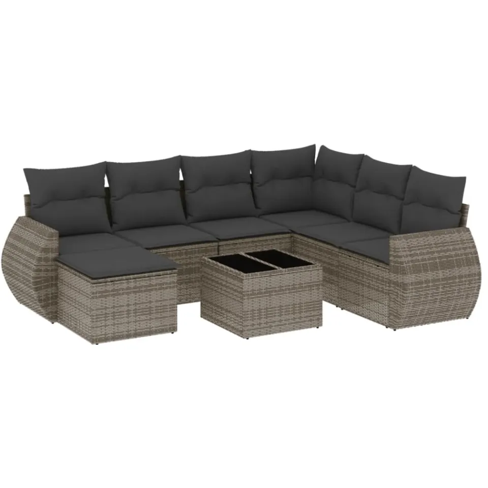vidaXL 8-delige Loungeset met kussens poly rattan grijs, foto 3