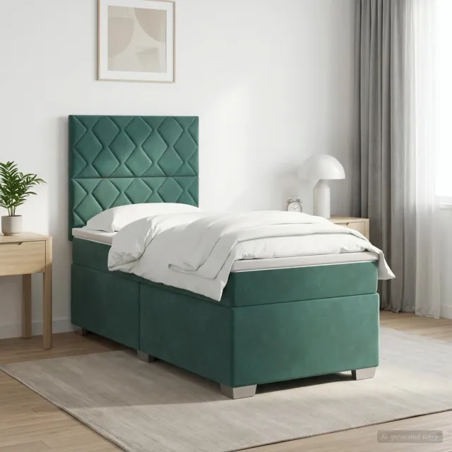 vidaXL Boxspringbed met matras Donkergroen 100 x 200 cm Fluweel