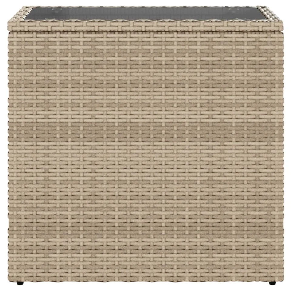 vidaXL Tuinbijzettafel met glazen blad 58x27,5x55 cm poly rattan beige