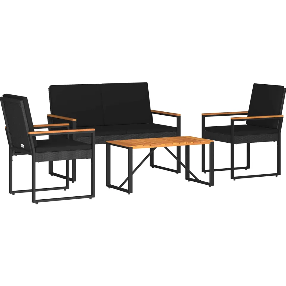 vidaXL Buitenmeubelset 4 st Zwart poly rattan