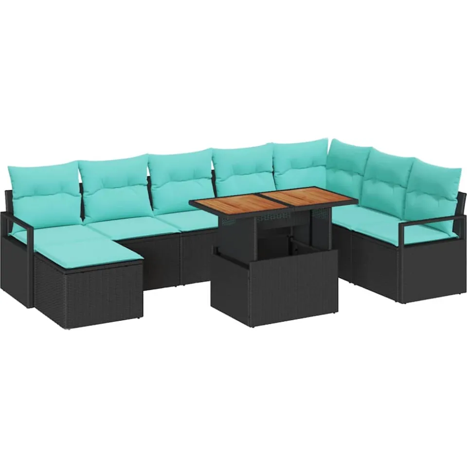 vidaXL Tuinbankenset 9 st Zwart en Teal