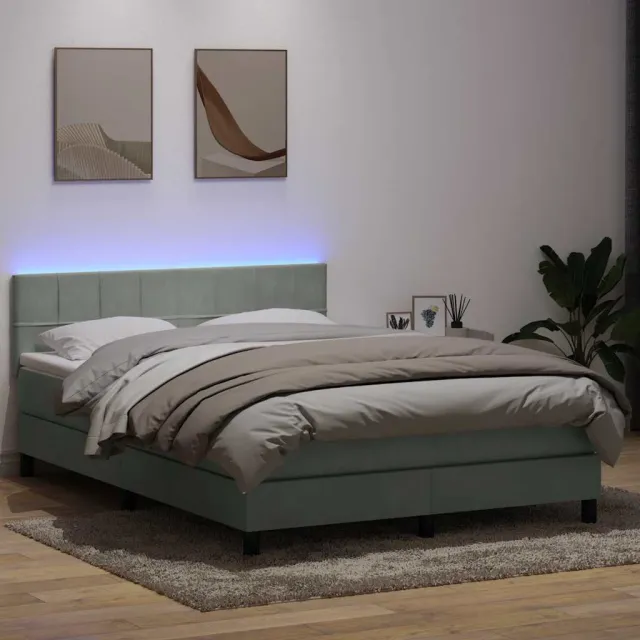 vidaXL Boxspring met matras en LED fluweel lichtgrijs 160x210 cm