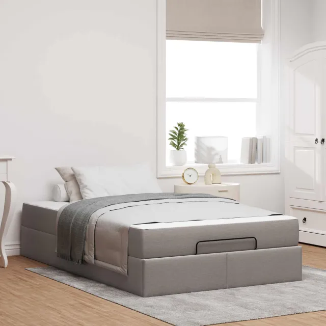 vidaXL Bedframe met matras 2 st Taupe Stof