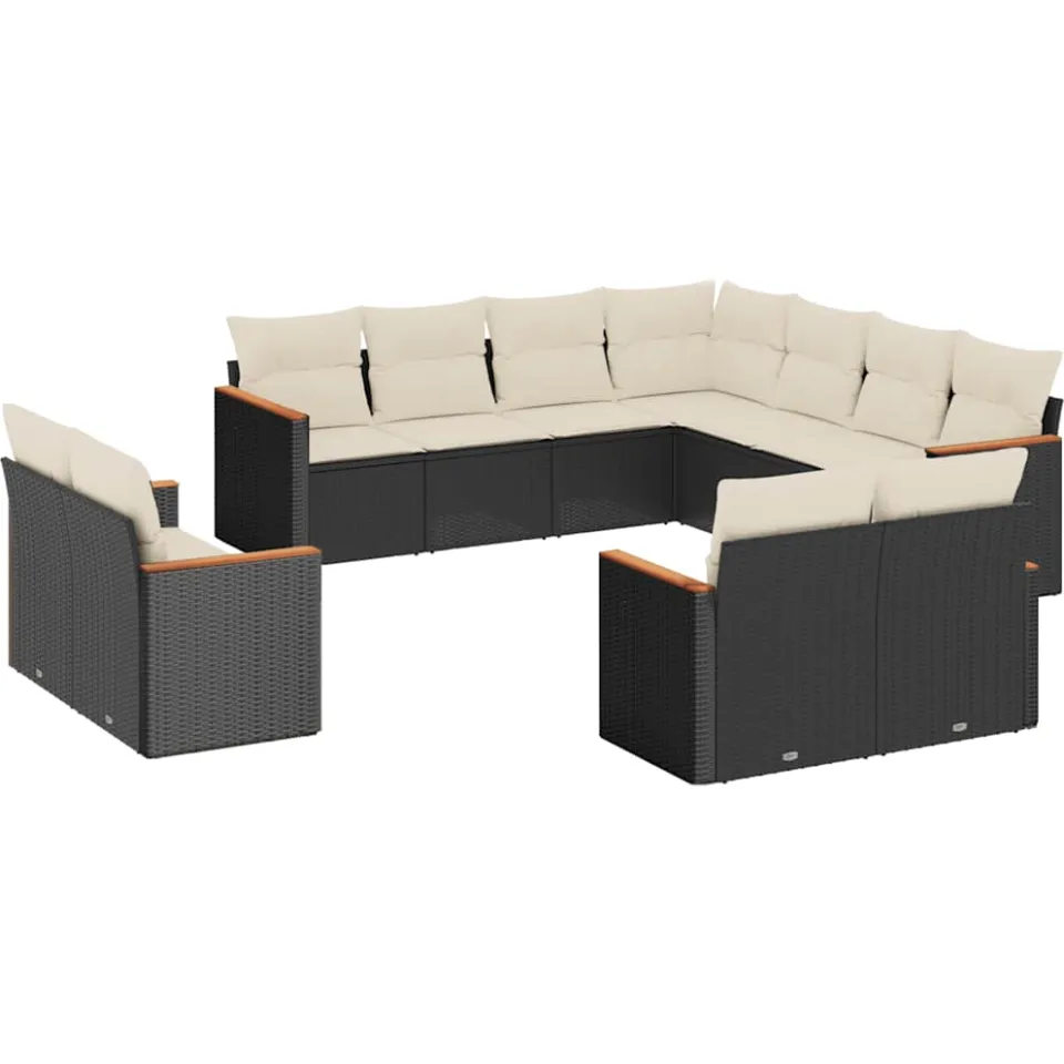 vidaXL 11-delige Loungeset met kussens poly rattan zwart