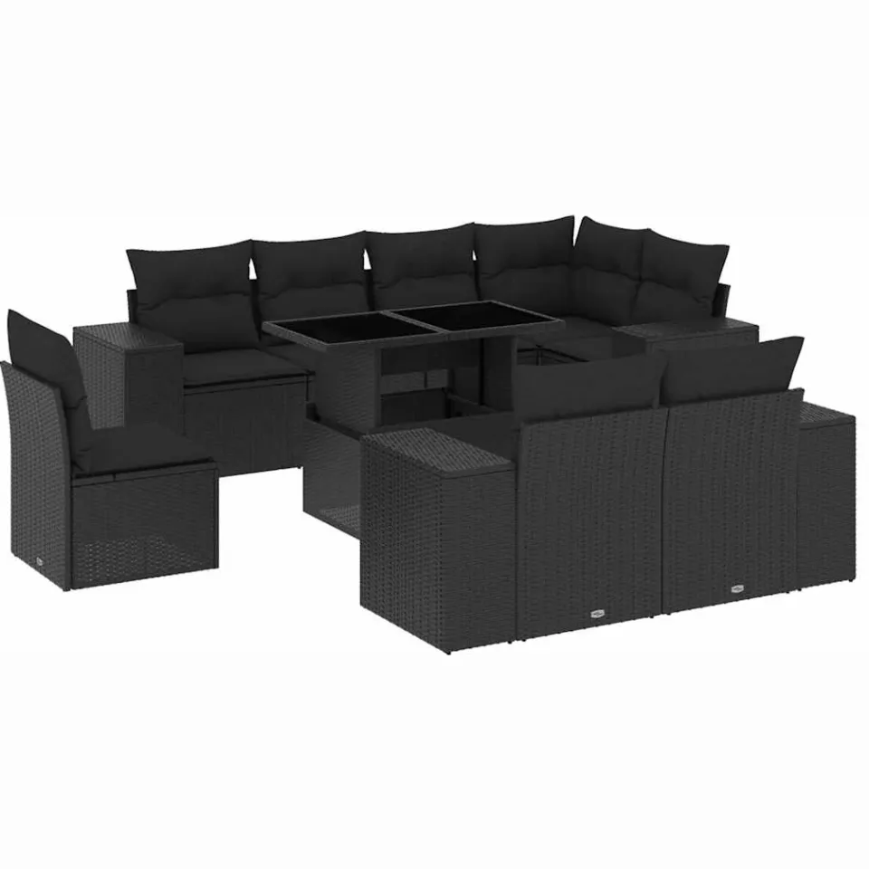 vidaXL 9-delige Loungeset met kussens poly rattan zwart