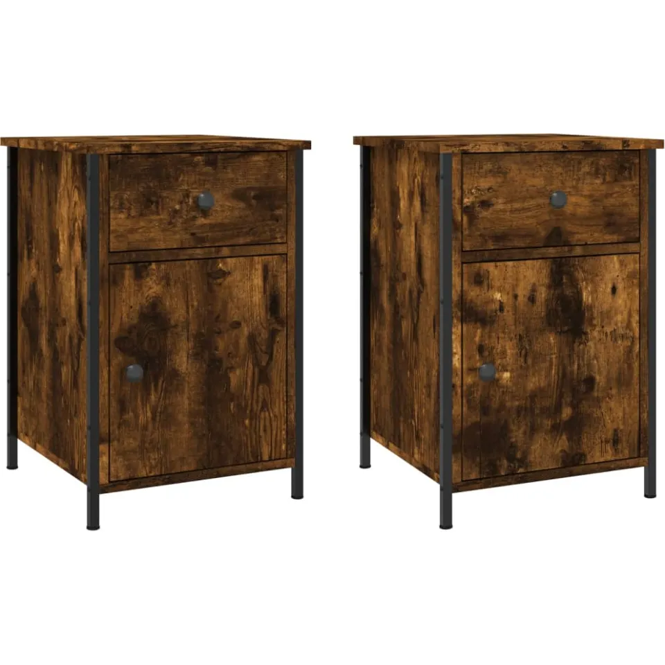 vidaXL Nachtkastjes 2 st 40x42x60 cm bewerkt hout gerookt eikenkleurig, foto 3