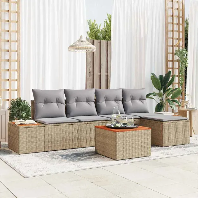 vidaXL Tuinbankenset 6 st Beige Poly riet, foto 2