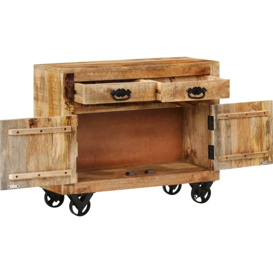 vidaXL Dressoir 80x30x65 cm massief ruw mangohout bruin, foto 2