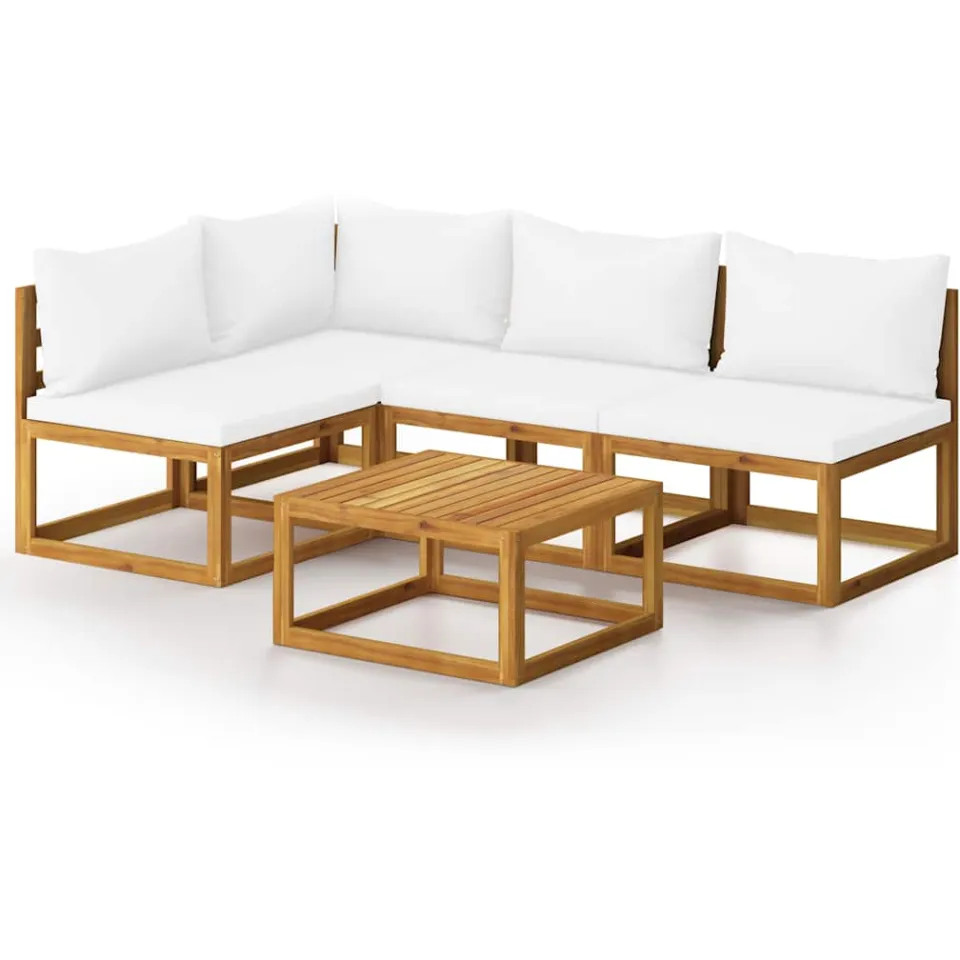 vidaXL 5-delige Loungeset met kussens massief acaciahout crème, foto 3
