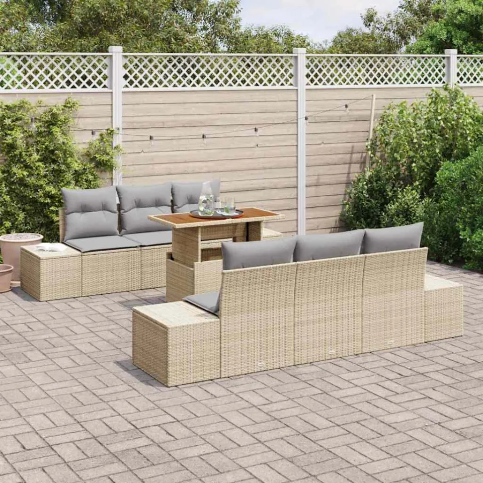 vidaXL Tuin Sofa Set 7 st Beige Poly riet, foto 3