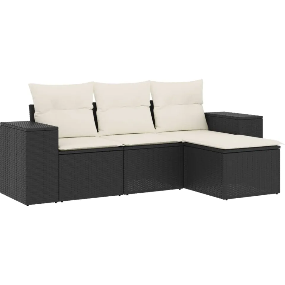 vidaXL 4-delige Loungeset met kussens poly rattan zwart, foto 3