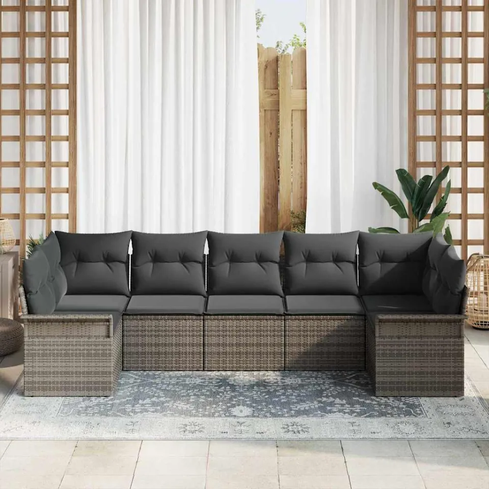 vidaXL Tuin Sofa Set 7 st Grijs Poly riet, foto 3