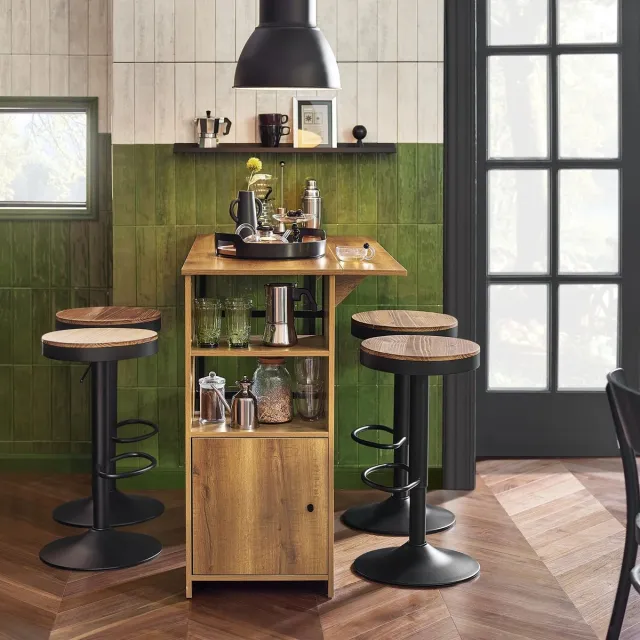 Questyr Uitschuifbare Bartafel – Industrieel Design – Hoge Tafel / Eettafel – Stevig Metaal Frame – Bruin Bruin houtlook