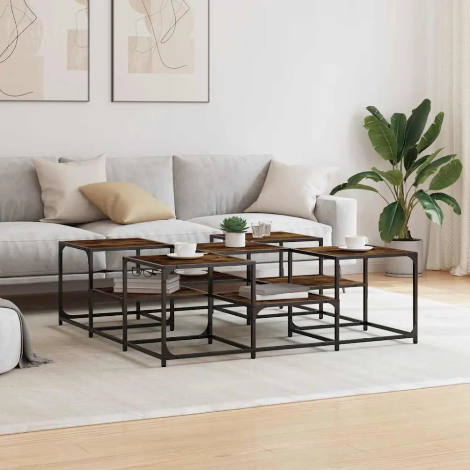 vidaXL Salontafel 121x121x40 cm bewerkt hout gerookt eikenkleurig, foto 4